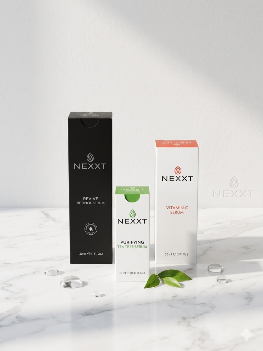 NEXXT Trio Serums – Black, White & Green Packaging Set